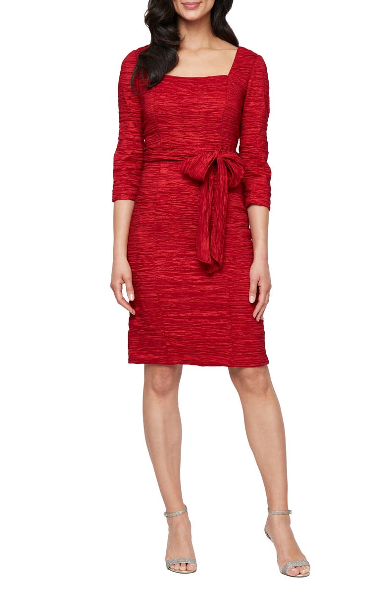 Alex Evenings Crinkle Tie Waist Stretch Taffeta Dress, Main, color,