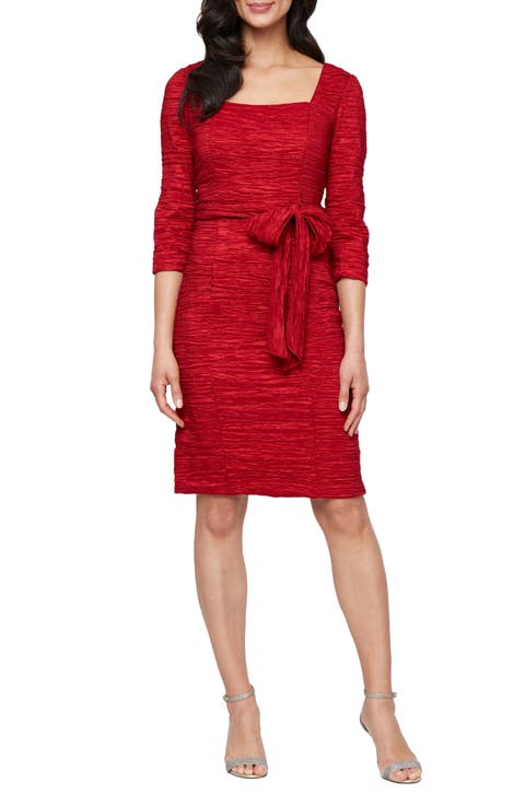 Crinkle Tie Waist Stretch Taffeta Dress