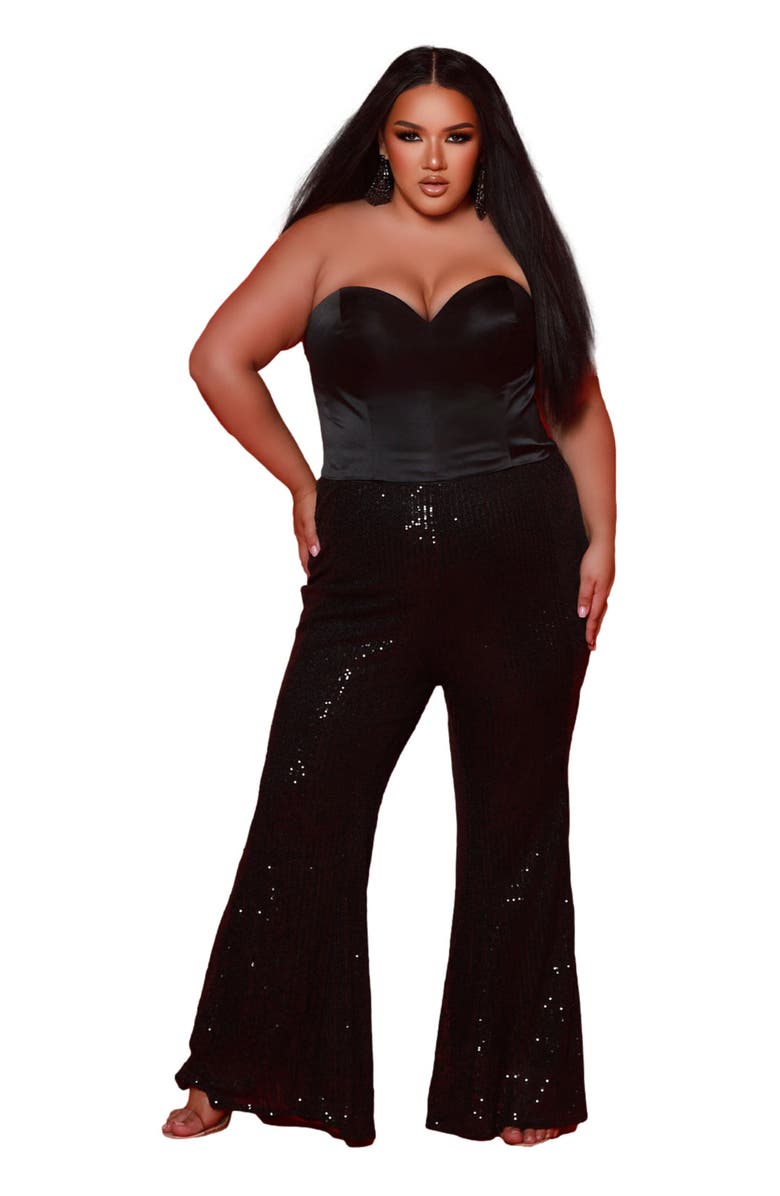 Johnathan Kayne for Sydney's Closet Three-Piece Bell Bottom Plus Size Suit, Alternate, color, Black