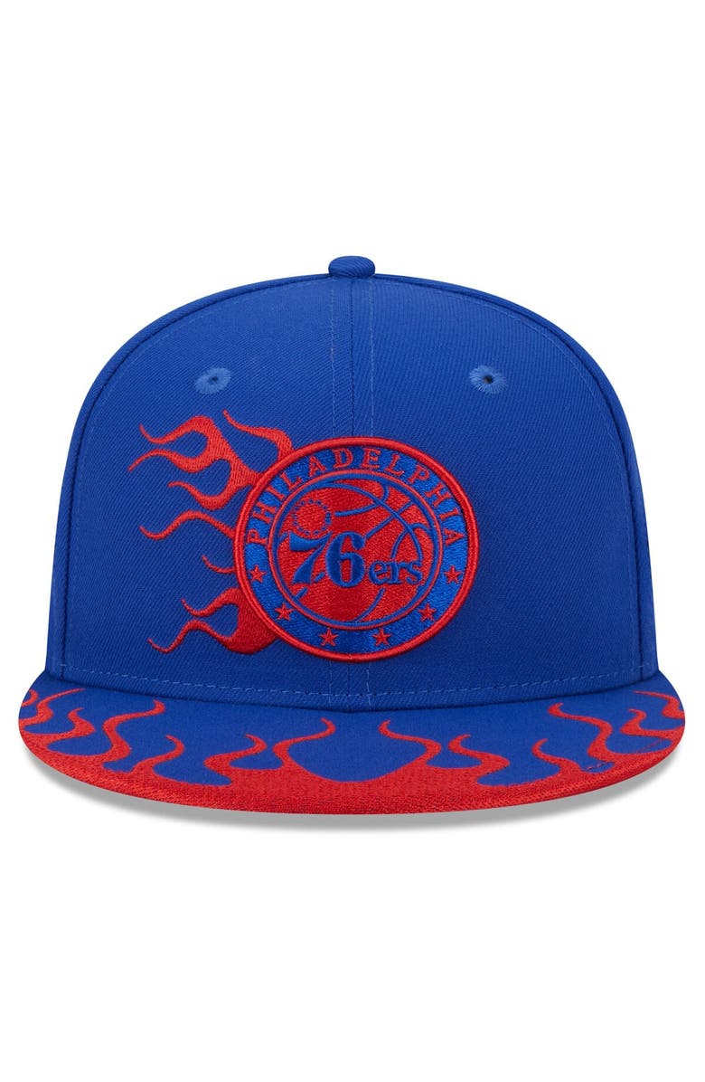 New Era Men's New Era Royal Philadelphia 76ers Rally Drive Flames 9FIFTY Snapback Hat, Alternate, color, Royal