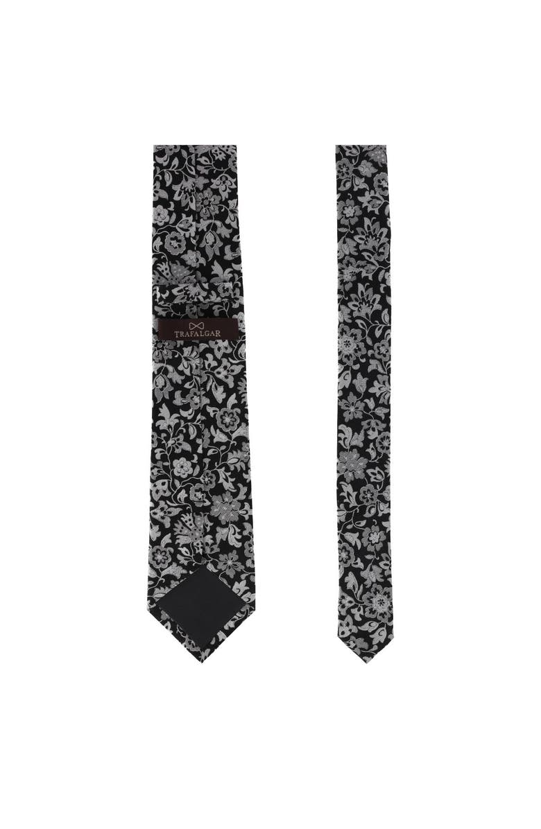 Trafalgar Arian Silver Floral and Vine Business Necktie, Alternate, color, Black And Silver