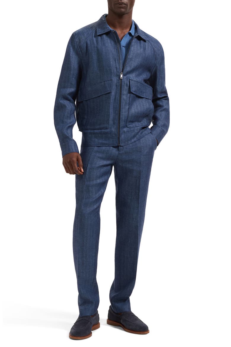 Linen Bomber Jacket, Alternate, color, NAVY