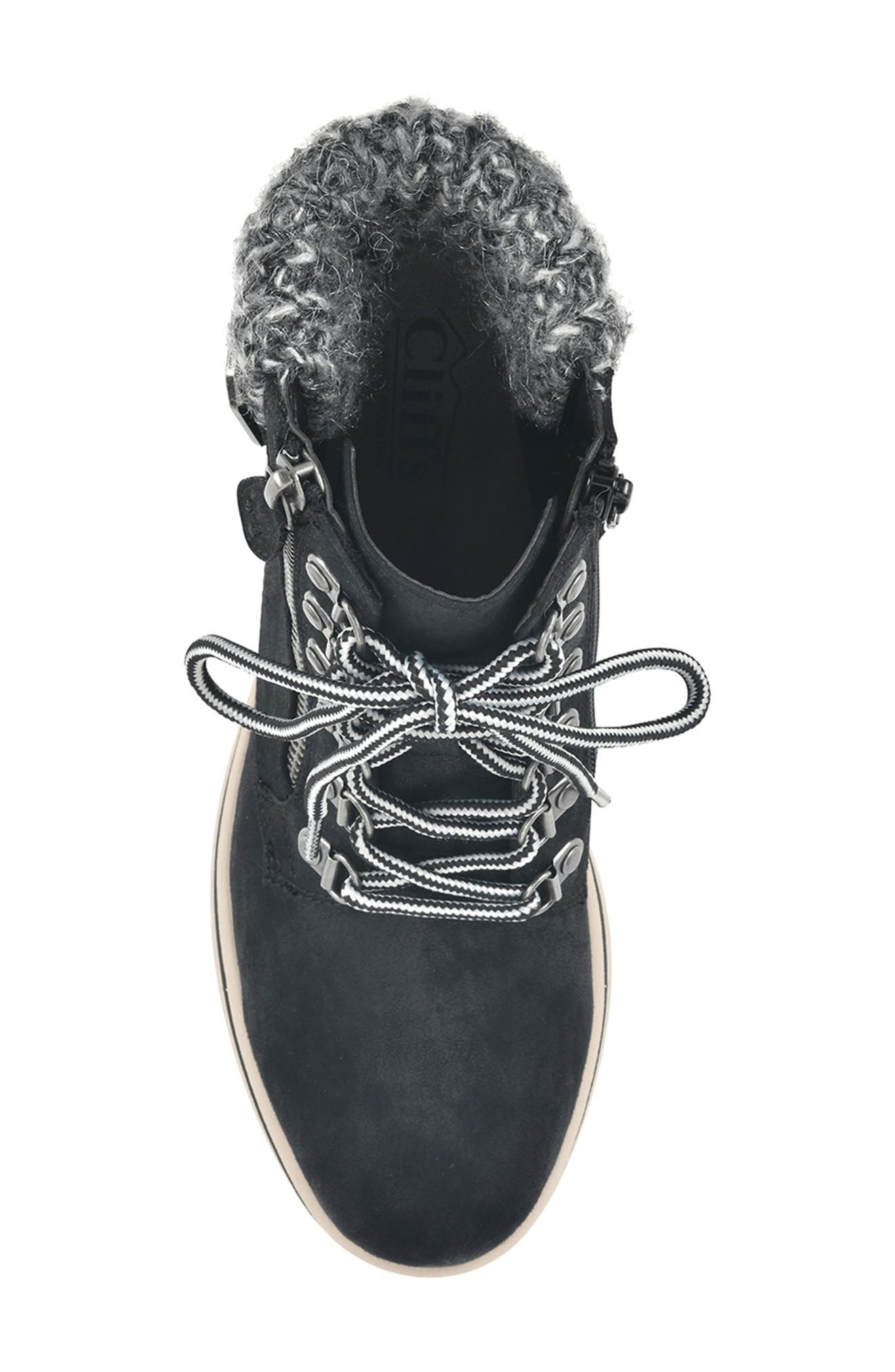 CLIFFS BY WHITE MOUNTAIN Hearty Knit Collar Lace-Up Boot, Alternate, color, Black/ Fabric/ Sweater