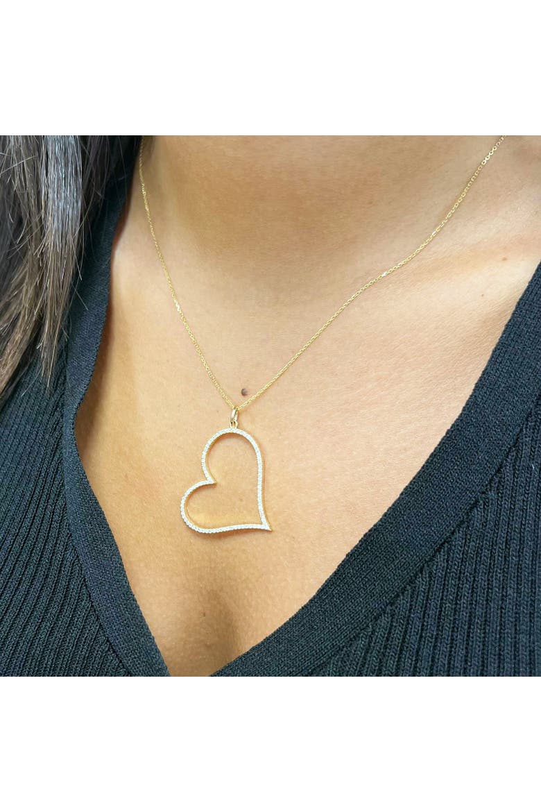 Diamond Slanted Open Heart Charm, Alternate, color, Yellow Gold