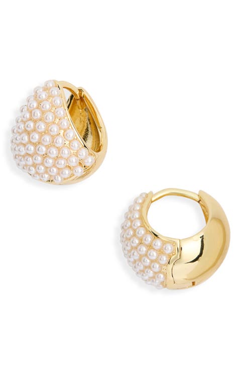 Demi Fine Faux Pearl Huggie Hoop Earrings