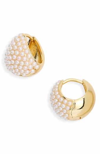 Demi Fine Faux Pearl Huggie Hoop Earrings