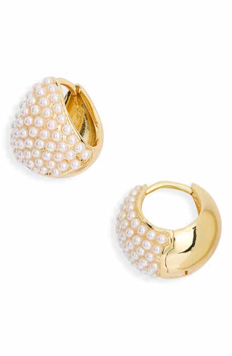 Demi Fine Faux Pearl Huggie Hoop Earrings