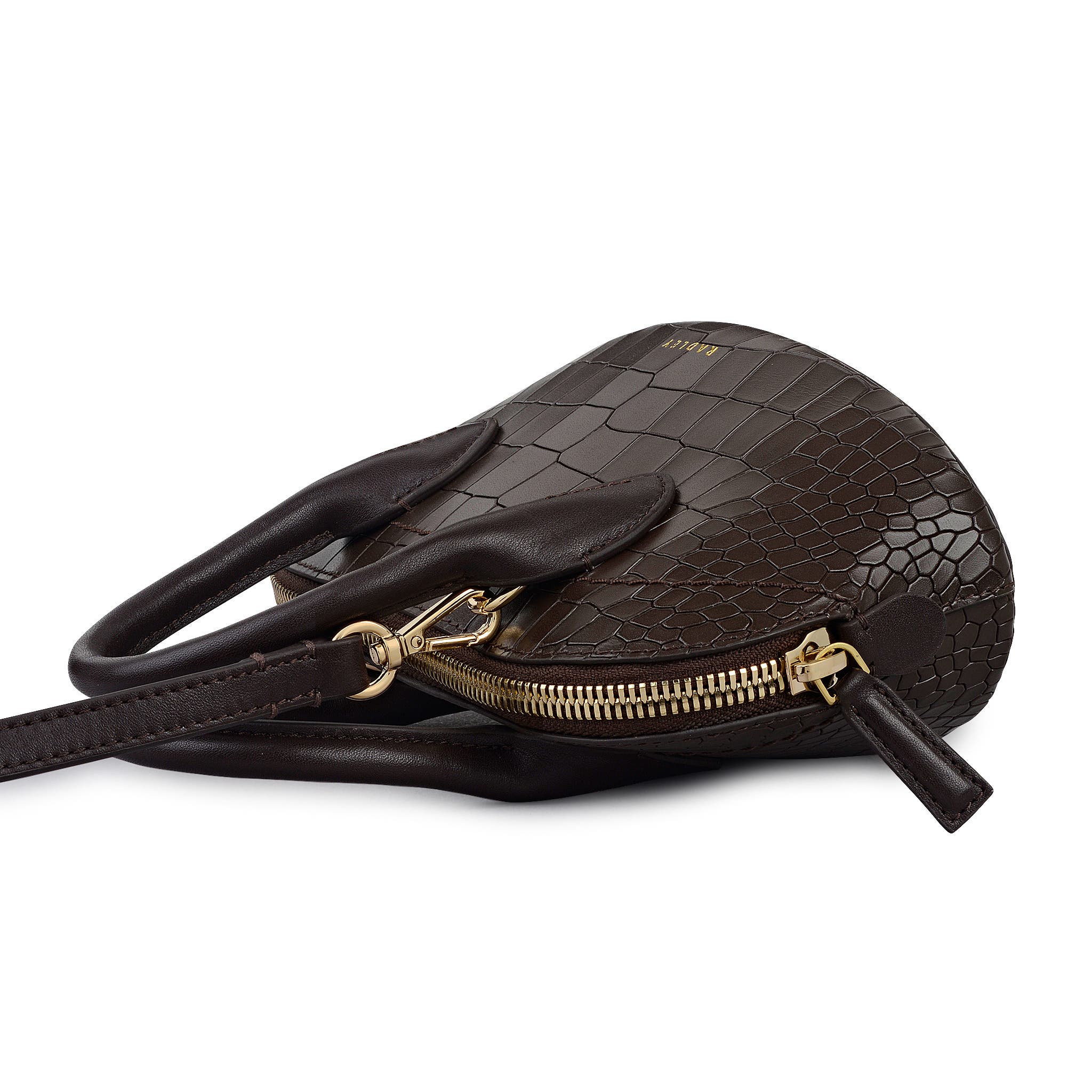 Radley The Muriel - Faux Croc Micro Ziptop Satchel Bag, Alternate, color, Dark Oak