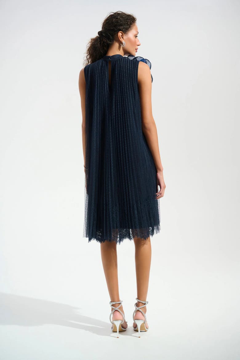 Signature | Mesh And Lace A-Line Dress With Organza Flower Detail, Alternate, color, Midnight Blue