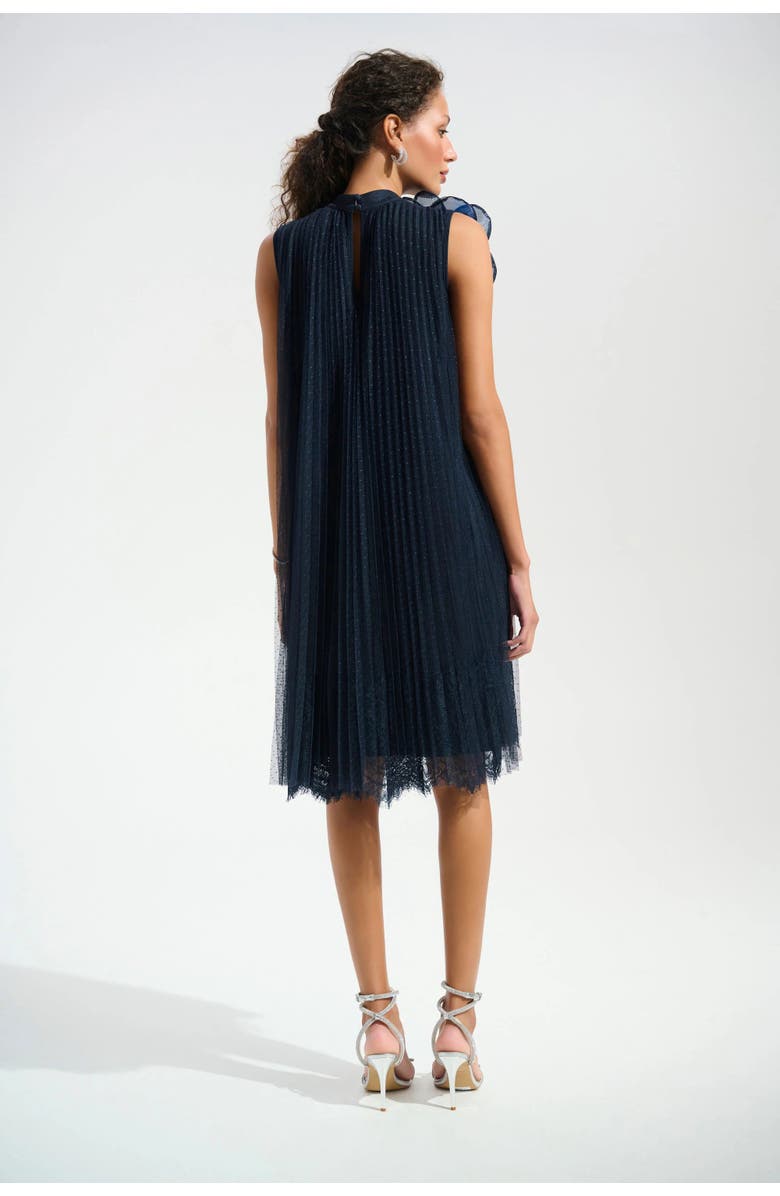 Joseph Ribkoff Signature | Mesh And Lace A-Line Dress With Organza Flower Detail, Alternate, color, Midnight Blue