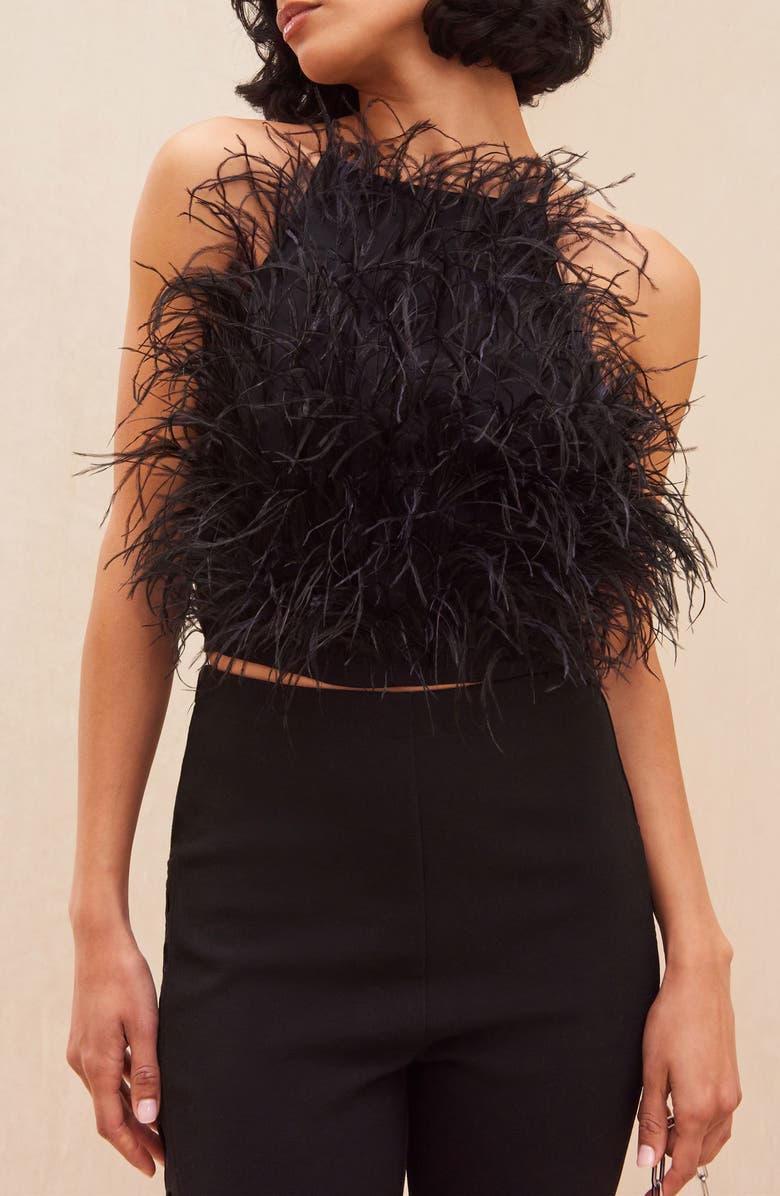Cult Gaia Joey Feather Open Back Crop Top, Main, color,
