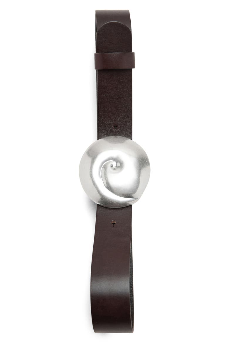 Shell Buckle Leather Belt, Alternate, color, CHOCOLATE