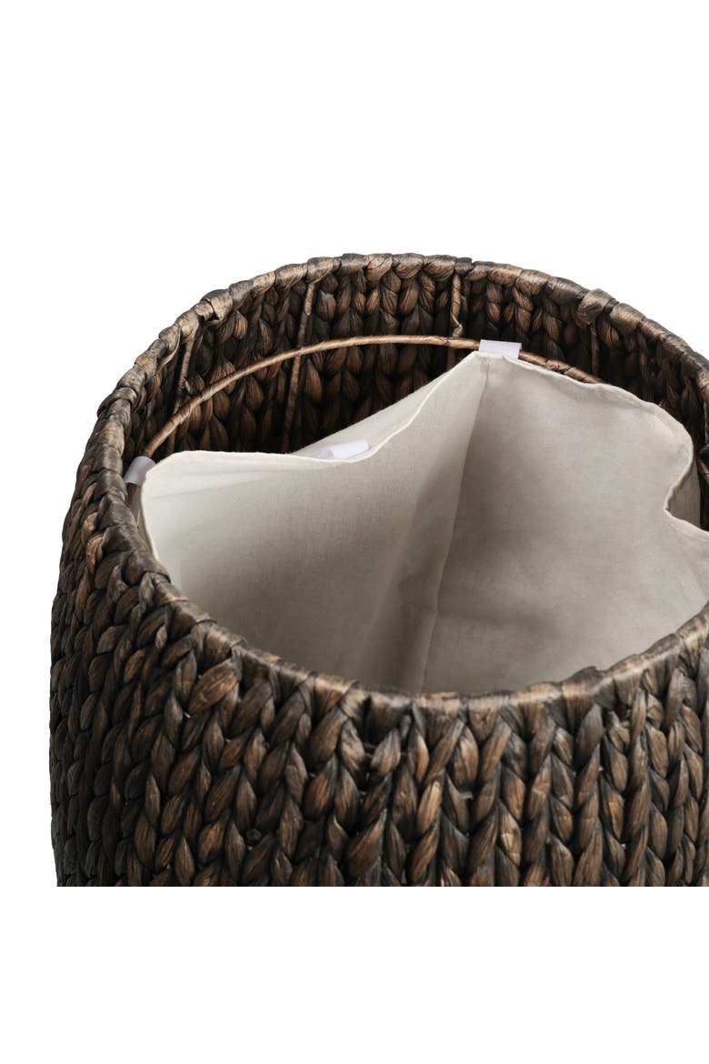 Colt Coastal Bohemian Handwoven Hyacinth Barrel Storage Stool with Lid, Alternate, color, Black