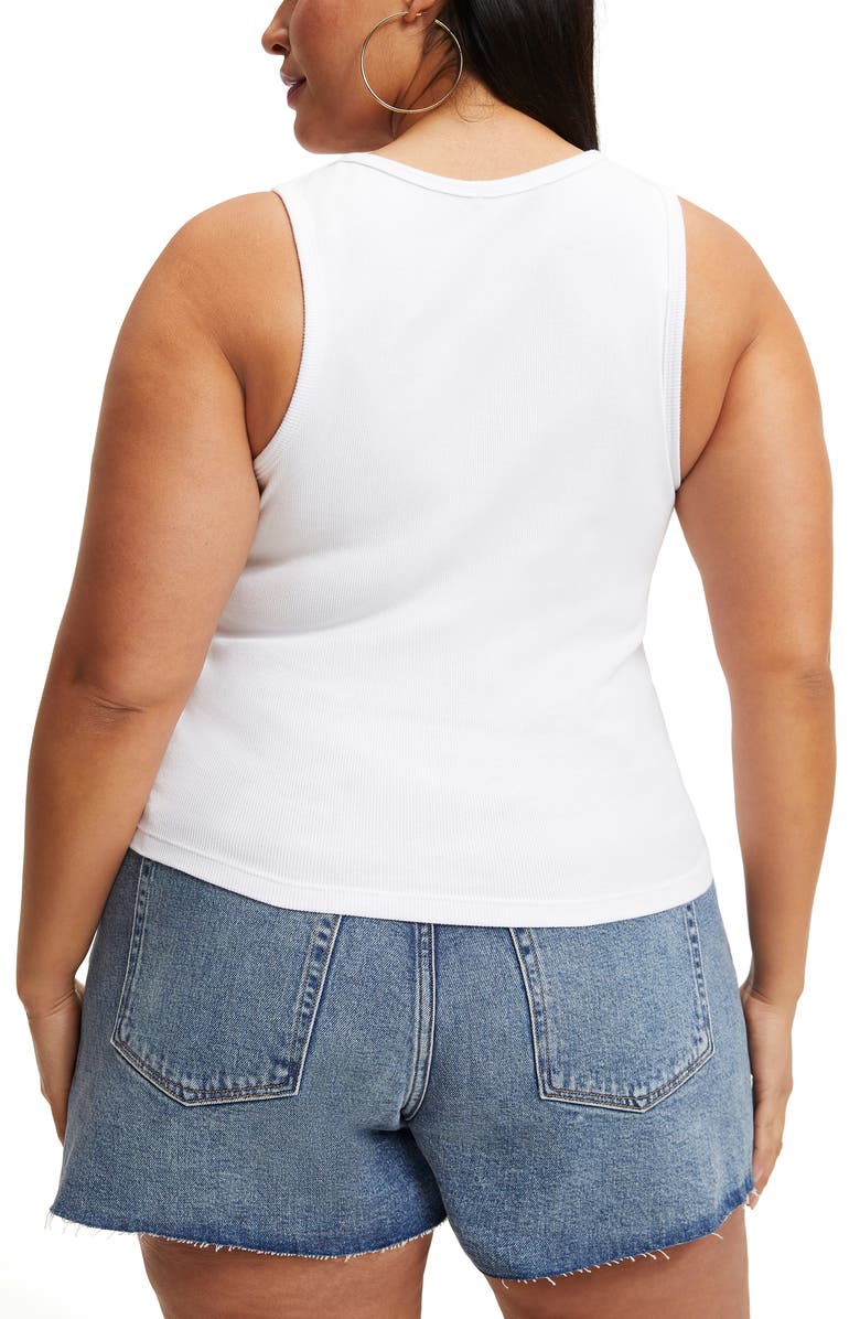 Good American Fitted Rib Scoop Neck Tank, Alternate, color, White001