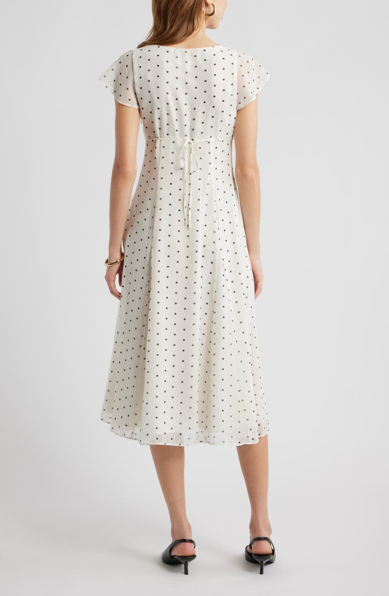 Open Edit Short Sleeve Godet Pleat Dress, Alternate, color, Ivory- Black Corner Dot