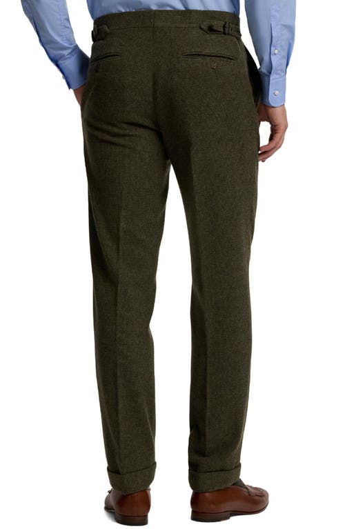Ralph Lauren Purple Label Flat Front Wool & Silk Blend Tick Weave Suit Pants In Green