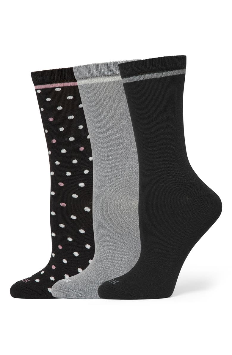 Hue Assorted 3-Pack Supersoft Crew Socks, Alternate, color, Black Dot