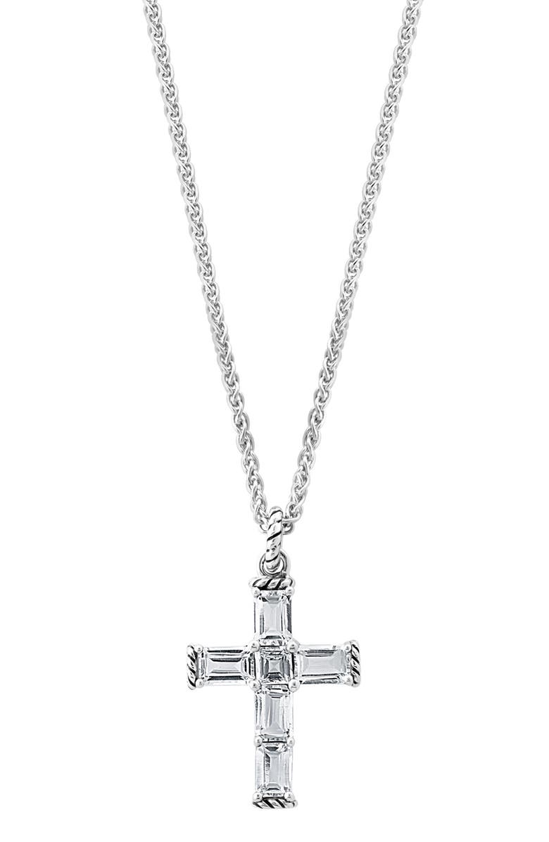 EFFY Sterling Silver Amethyst Cross Pendant Necklace, Main, color, 