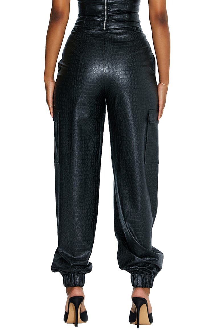The Crocodile Faux Leather Joggers, Alternate, color, BLACK