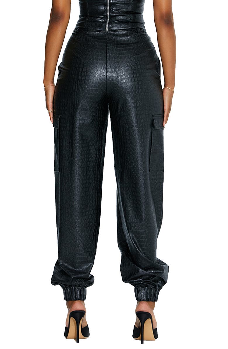 Naked Wardrobe The Crocodile Faux Leather Joggers, Alternate, color, Black