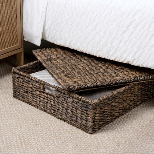 Happimess Holden 30" Classic Costal Hand-woven Hyacinth Wicker Under Bed Storage Basket With Lid In Brown
