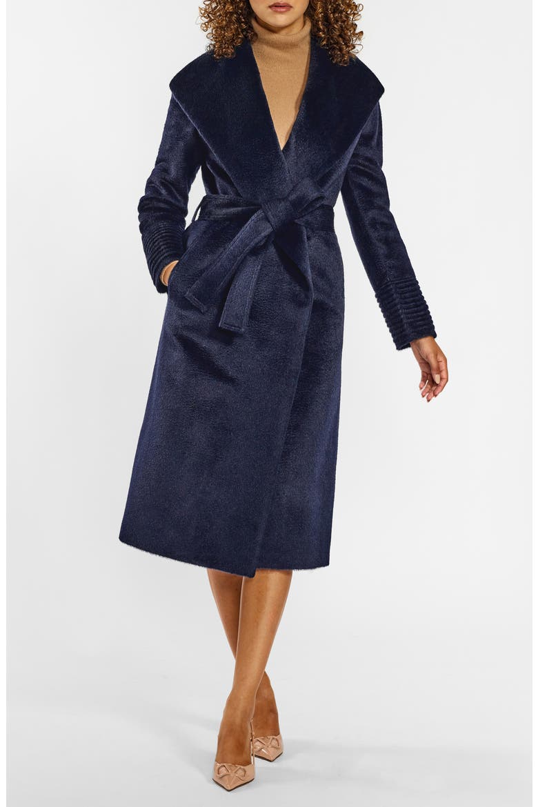 Shawl Collar Alpaca & Wool Longline Coat, Main, color, DEEP NAVY