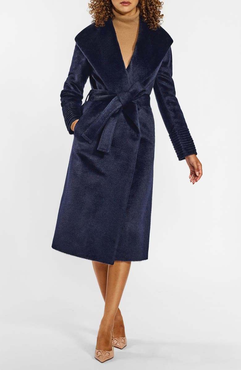 SENTALER Shawl Collar Alpaca & Wool Longline Coat, Main, color, Deep Navy