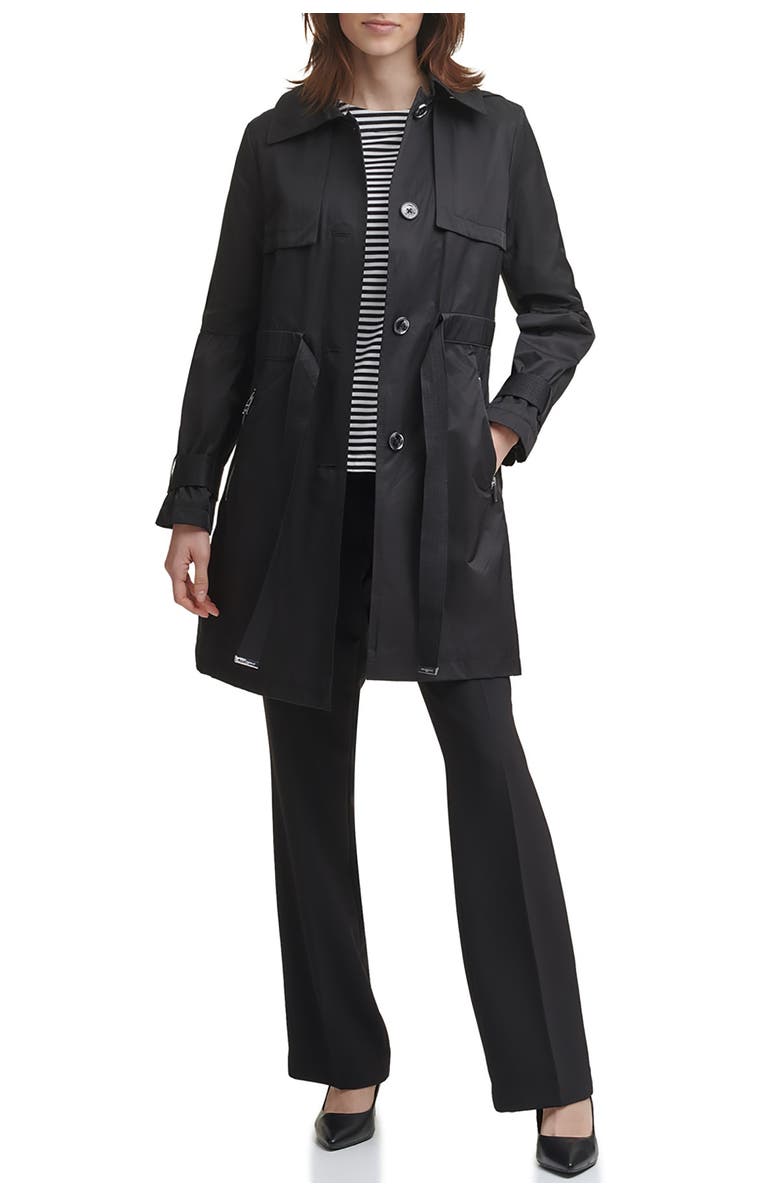 KARL LAGERFELD PARIS Anorak Tie Front Trench Coat, Main, color,