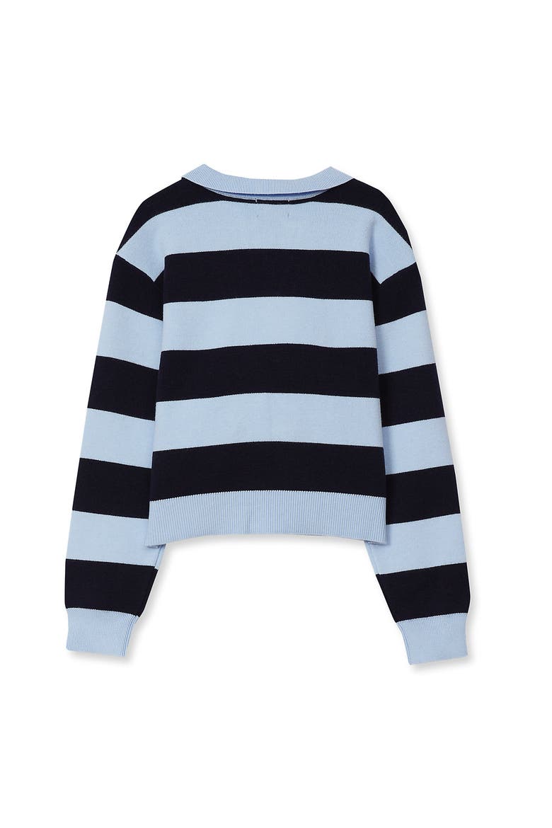 Girls Long Sleeve Rugby Sweater, Alternate, color, Sky Blue/Navy Stripe