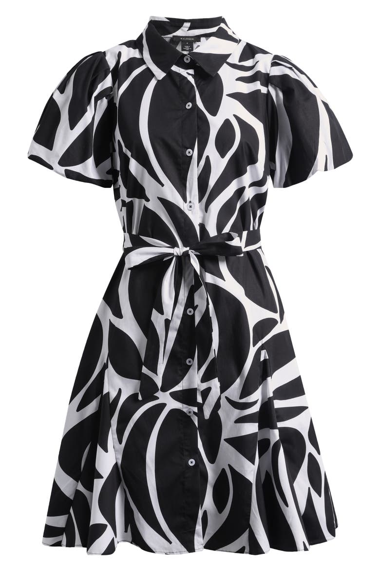 Abstract Print Short Sleeve Cotton Shirtdress, Alternate, color, RICH BLACK