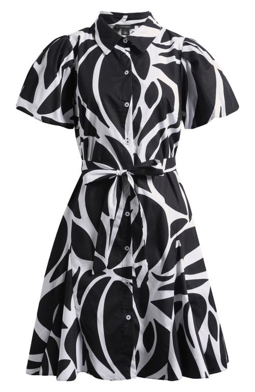 Halogenr Halogen(r) Abstract Print Short Sleeve Cotton Shirtdress In Black