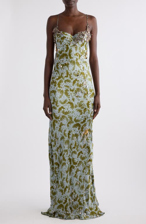 Dries Van Noten Deryl Orchid Petal Print Embellished Silk Column Gown