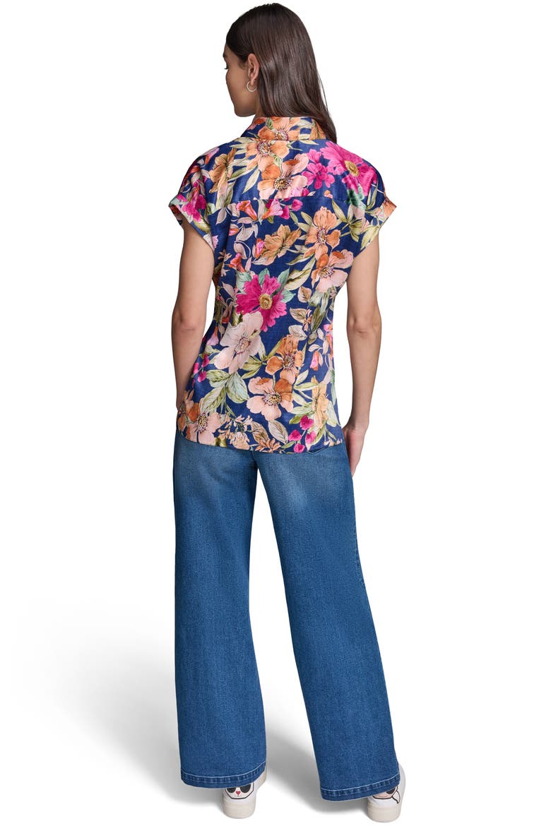 Side Tie Crêpe de Chine Button-Up Shirt, Alternate, color, CURRANT/ LIGHT BLUSH MULTI