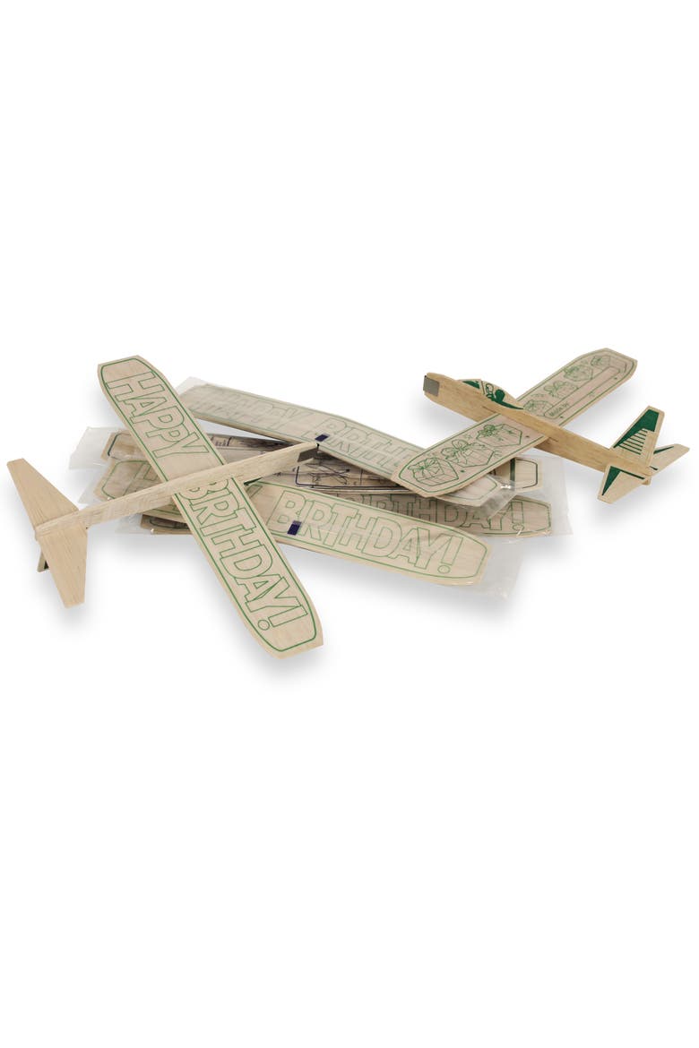 12" Happy Birthday Balsa Glider Planes, 6 Pack, Alternate, color, Beige