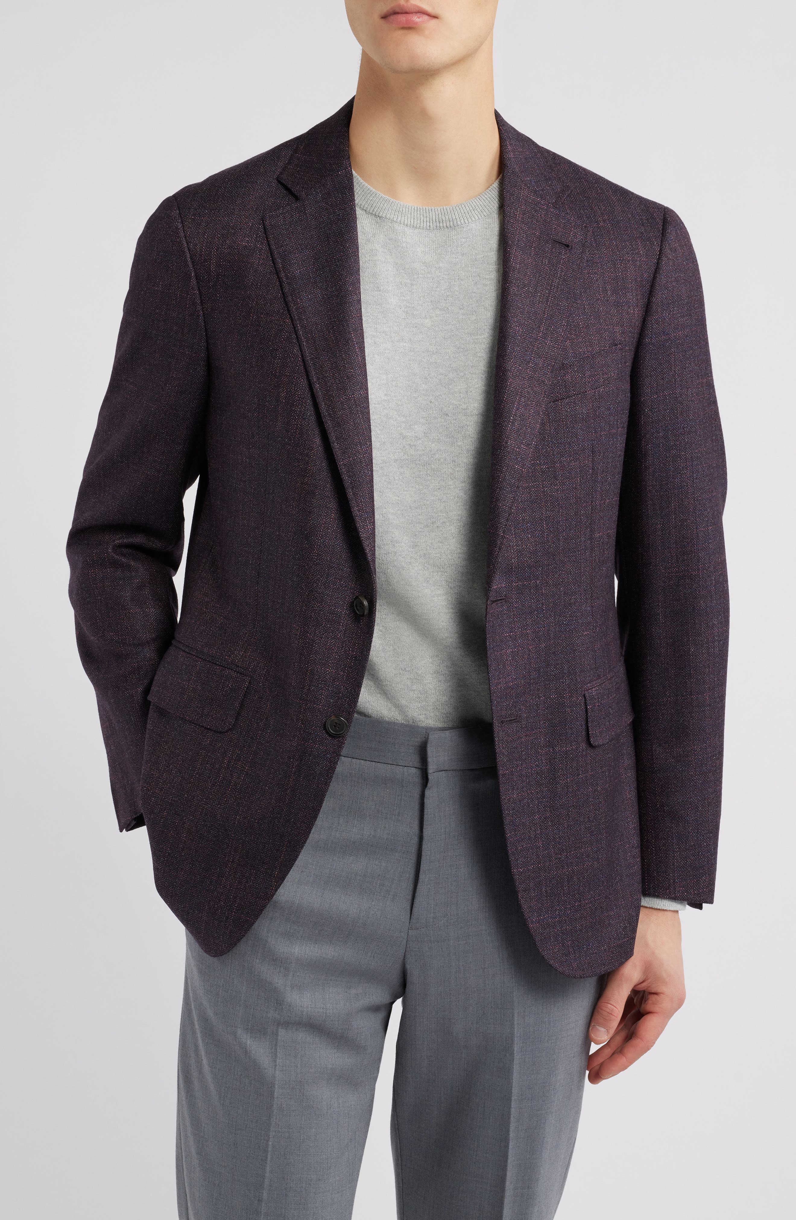 Canali Kai Trim Fit Slub Wool & Silk Blend Herringbone Sport Coat