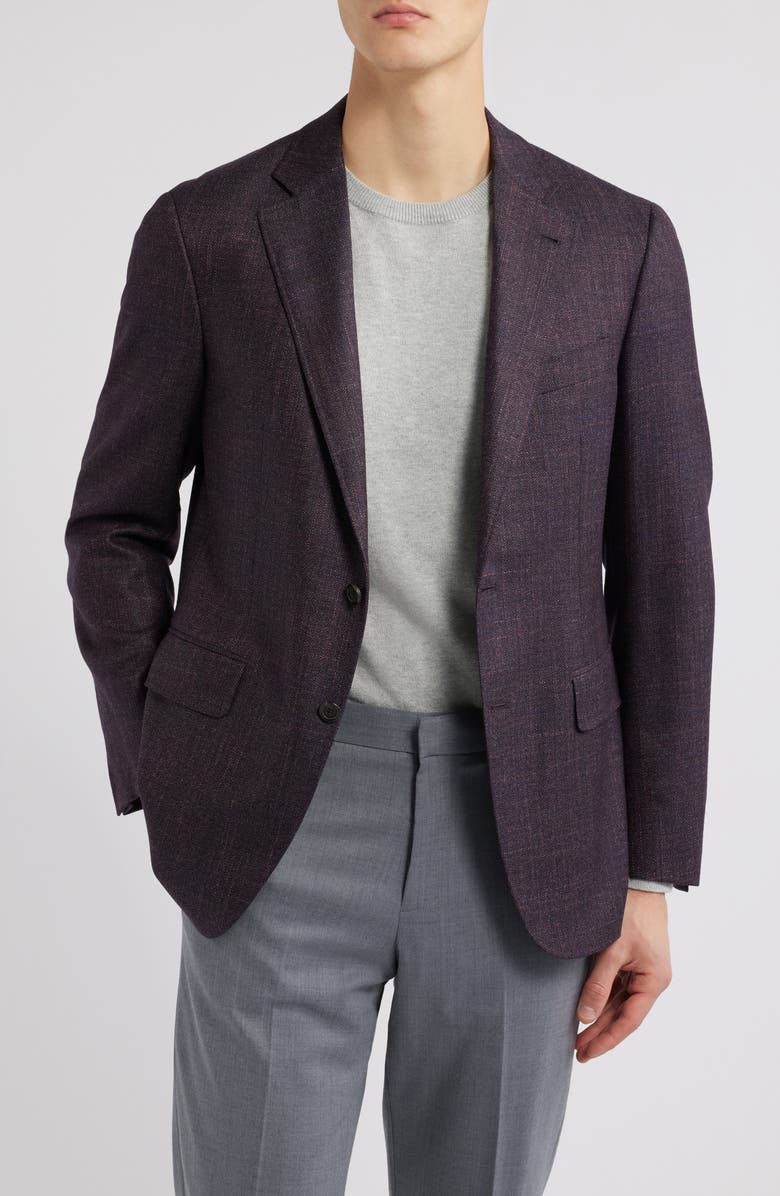 Canali Kai Trim Fit Slub Wool & Silk Blend Herringbone Sport Coat, Main, color, Purple