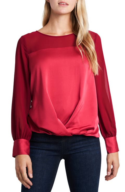 Mix Media Twist Front Long Sleeve Top