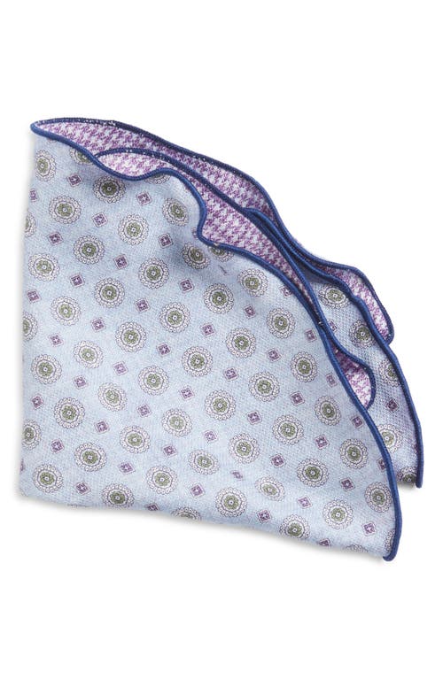 Edward Armah Medallion & Houndstooth Reversible Silk Pocket Circle In Light Blue