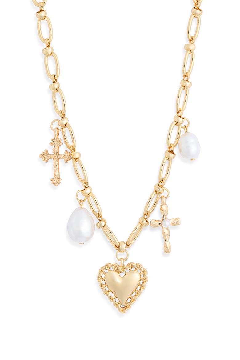 Heart Faux Pearl Charm Necklace, Main, color, WHITE- GOLD