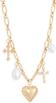 NORDSTROM RACK Heart Faux Pearl Charm Necklace