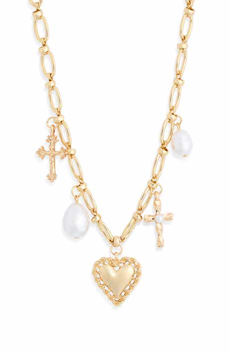 NORDSTROM RACK Heart Faux Pearl Charm Necklace