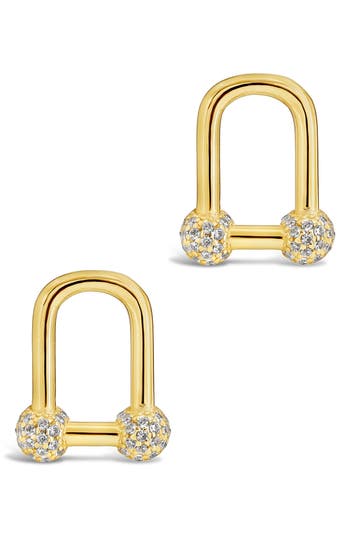 Sterling Forever Sterling Silver Ramzee Cz Stirrup Chain Stud Earrings In Gold