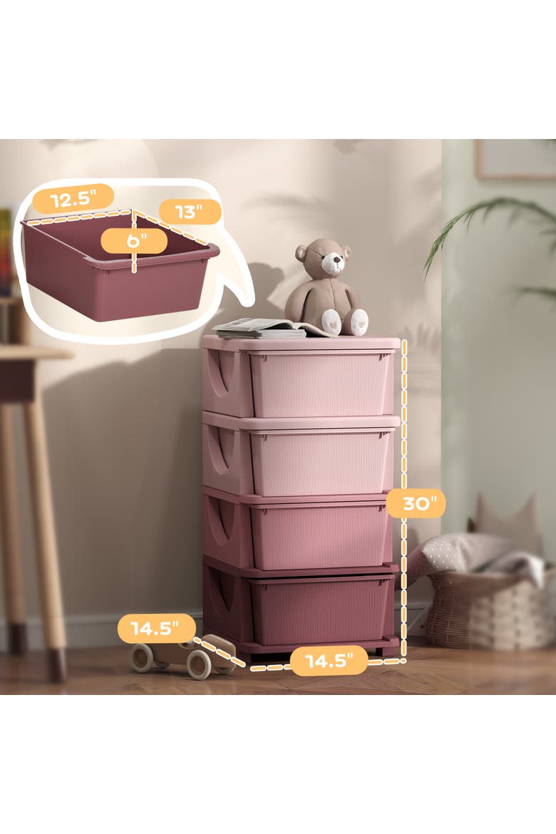 4-Tier Kids Storage Unit with Drawers​, Alternate, color, Pink