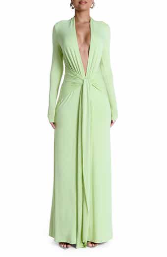Naked Wardrobe Plunge Neck Long Sleeve Stretch Jersey Maxi Dress