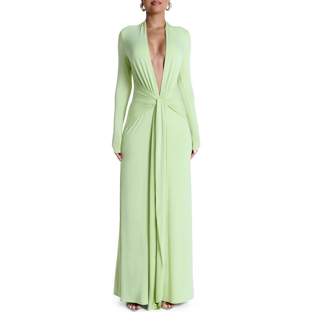 Naked Wardrobe Plunge Neck Long Sleeve Stretch Jersey Maxi Dress