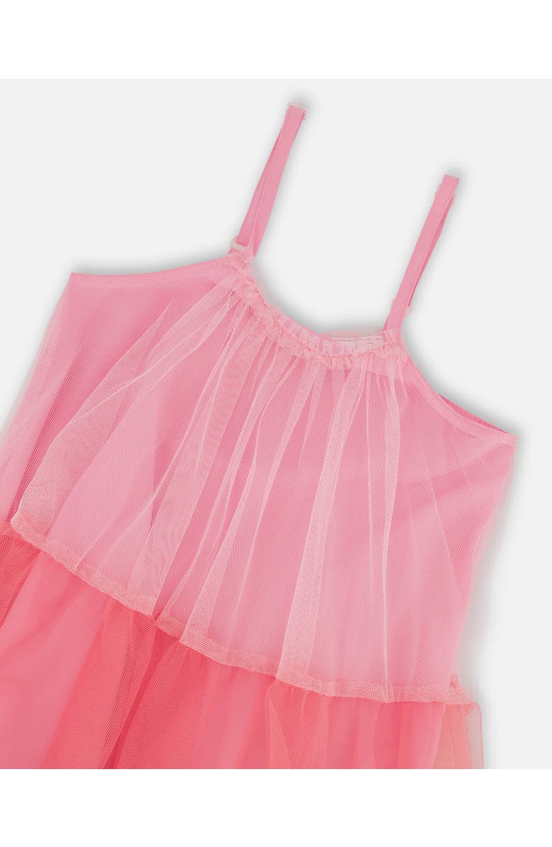 Deux par Deux Girl's Sleeveless Color Block Tulle Dress Pink And Green, Alternate, color, 