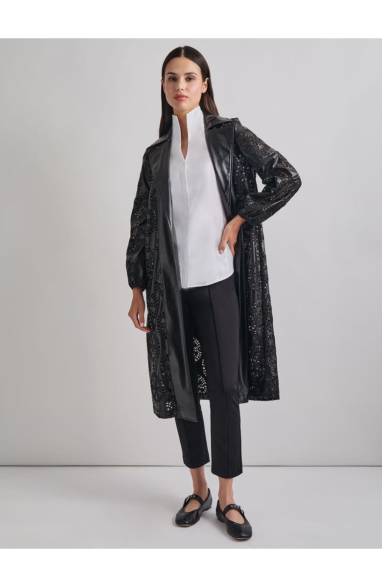 Misook Heritage Fit Open Front Vegan Leather Jacket, Main, color, Black
