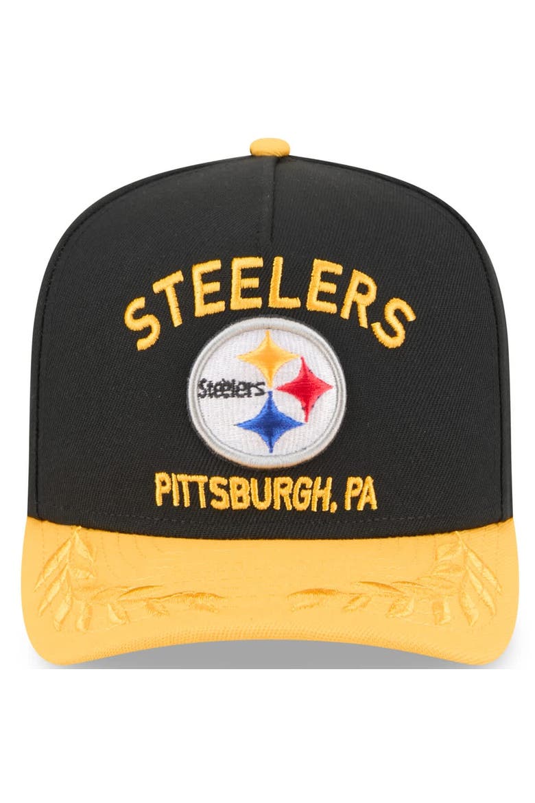 Men's New Era  Black/Gold Pittsburgh Steelers 2025 NFL Draft A-Frame 9FIFTY Snapback Hat, Alternate, color, Black