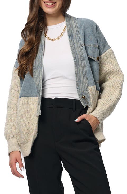 Mixed Media Open Front Cardigan Jakcet