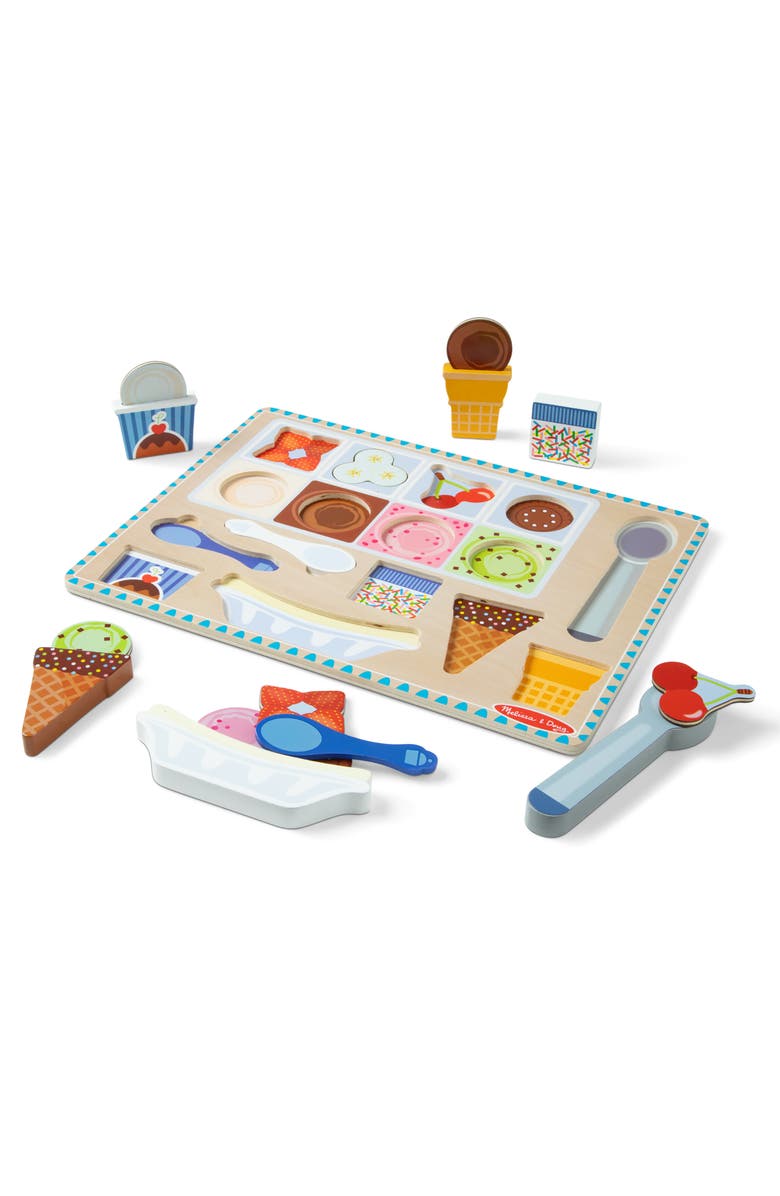 Melissa & Doug Wooden Magnetic Ice Cream 16-Piece Puzzle & Playset, Alternate, color,